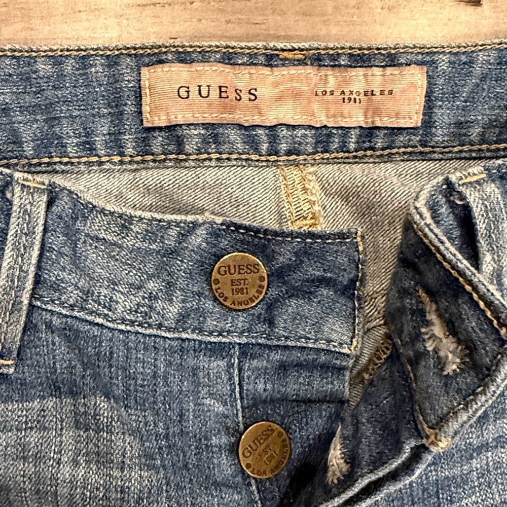 Guess Blue Distressed Denim Shorts - Picture 2 of 8